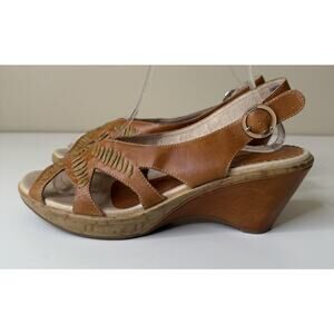 Pikolinos Wedge Sandals Womens 41 Tan Leather Embroidered Side Buckle Open Toe